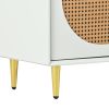 TV Stand with Rattan Door,Woven Media Console Table with Adjustable Shelves for TVs up to 65",Storage Sideboard Cabinet for Living Room